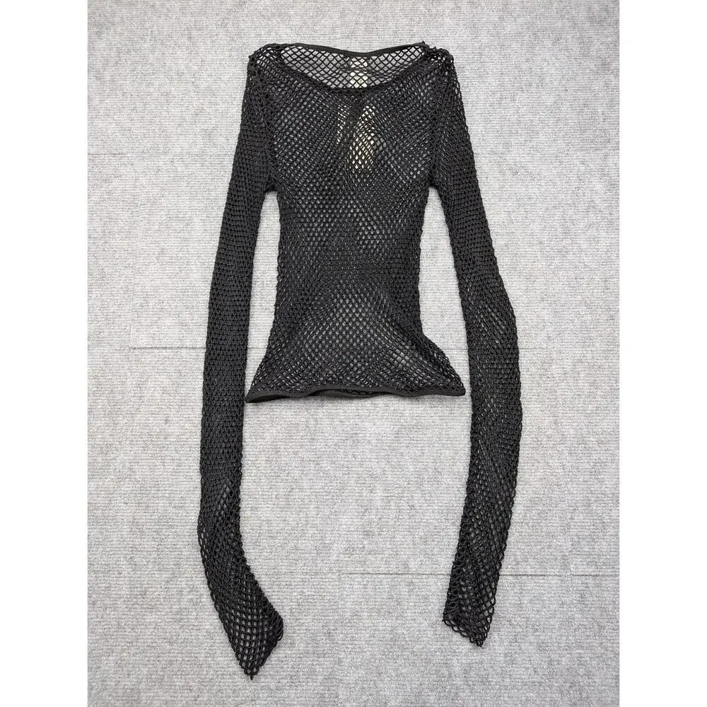 Zara Mesh Shirt Womens Medium Black Goth Layering Whimsigoth Festival 90s Grunge